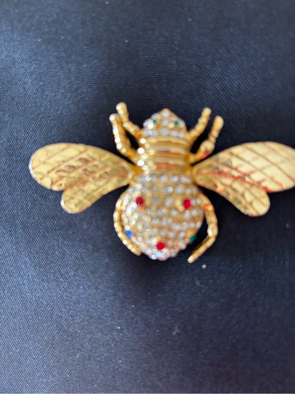 Gold Bee Brooch with Multicolor Stones